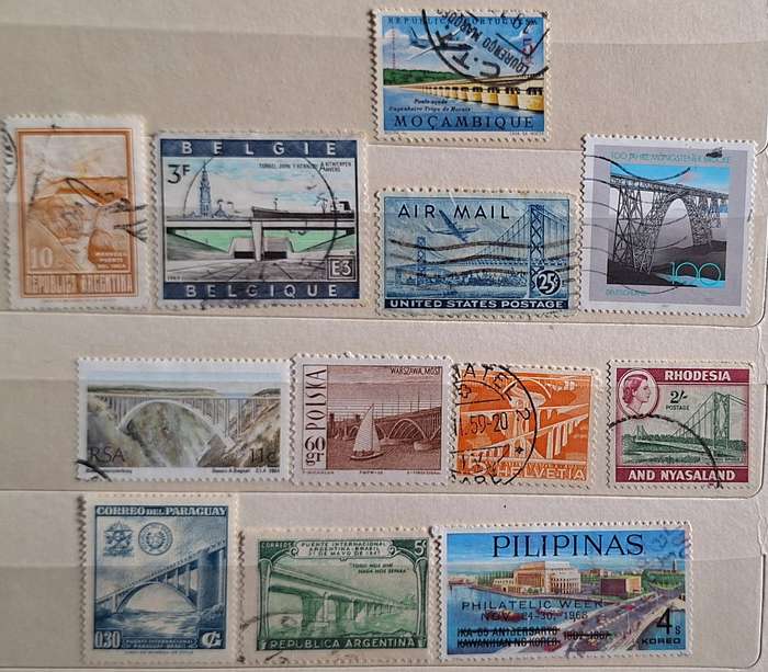 Mixed Lot of 12 Used stamps Theme: Bridges