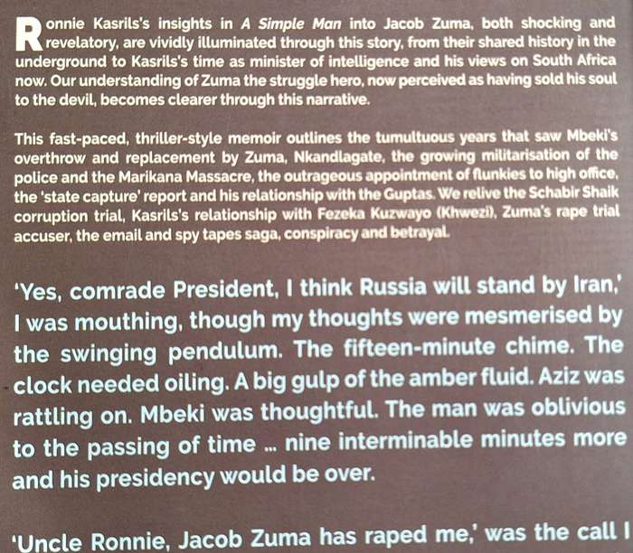 A Simple Man: Kasrils and the Zuma Enigma by Ronnie Kasrils Paperback AUTHOR INSCRIBED
