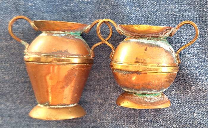 2 small Brass and Copper Ornament Vases S X Product Made in England