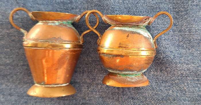 2 small Brass and Copper Ornament Vases S X Product Made in England