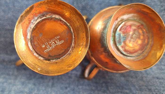 2 small Brass and Copper Ornament Vases S X Product Made in England