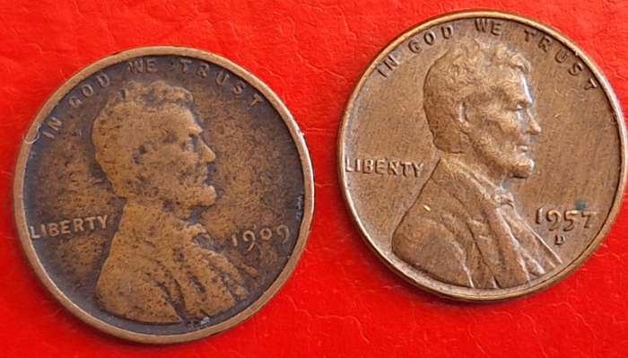 USA 1909 1957D 2 x 1 cent "Lincoln - Wheat Ears Reverse" Bronze