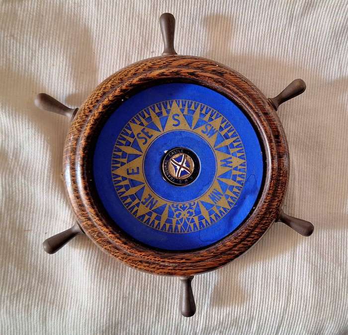 Union Castle Line RMS Transvaal Castle Wooden Ships Wheel Trinket Dish