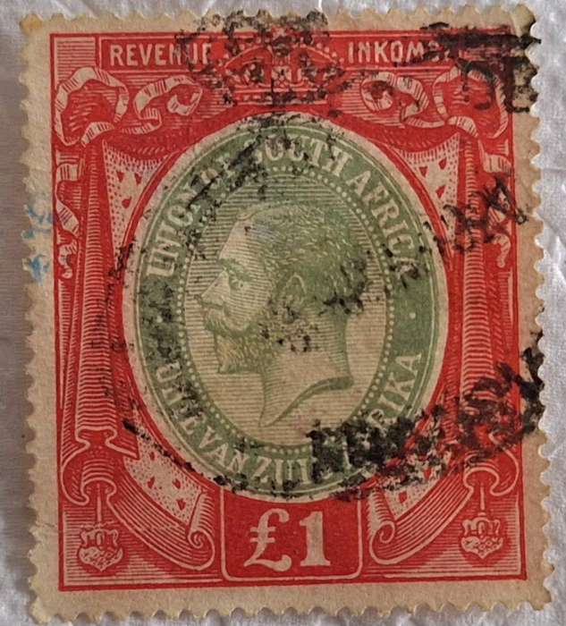 Union of South Africa 1913-20 George V £1 Revenue Used Hinged stamp