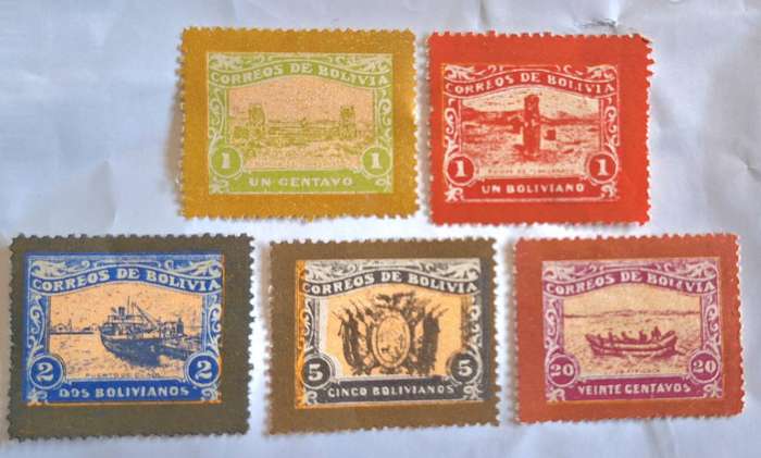 Bolivia 1914 Guaqui-La Paz Railroad 5 Unused Hinged Cinderella stamps