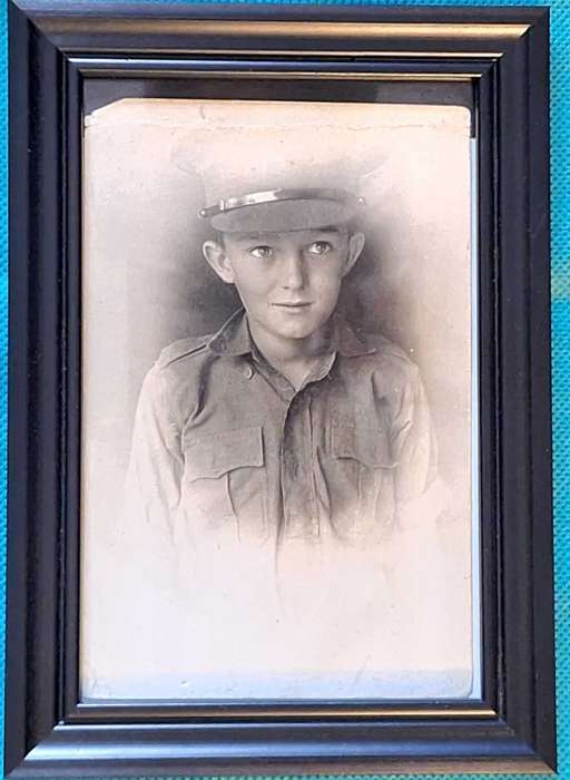 Framed Black and White Post Card size Portrait Man in Military Uniform