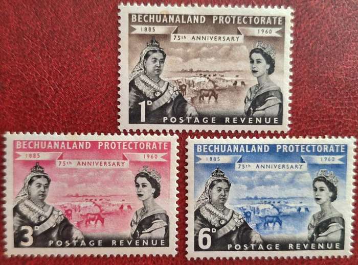 Bechuanaland 1960 75th Anniv. Set of 3 Unused Hinged stamps