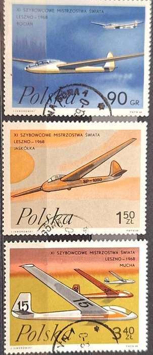 Poland 1968 Aviation 3 Cancelled stamps