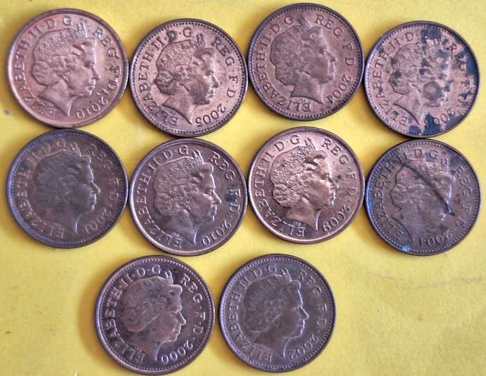 GB 2000-2010 Elizabeth II 10x One Penny Copper Plated Steel