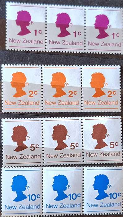 New Zealand 1978 Coil Stamps Set of 4 Mint in Strips of 3