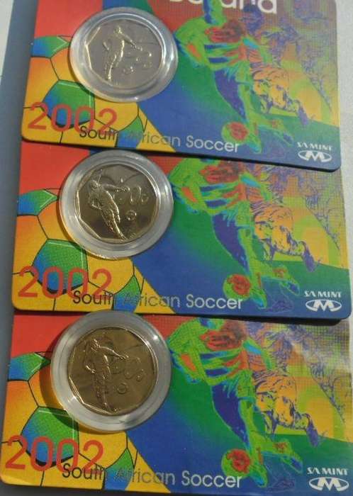 2002 BAFANA CARD WITH UNC 50 C COIN X 3 ALL FOR ONE BID