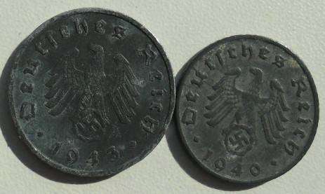 GERMANY 1940 5 FENNIG (D) PLUS 1945 10 FENNIG (F) BOTH FOR ONE BID