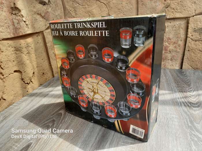 Roulette Drinking Game with 16 Shot Glasses - Complete Set in Box - Spins Smoothly - Perfect Gift