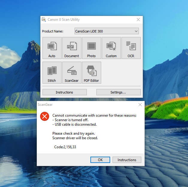 CanoScan LiDE 300 Scanner - Powers On, Scanner Activates, But Fails To Scan (Error Code)