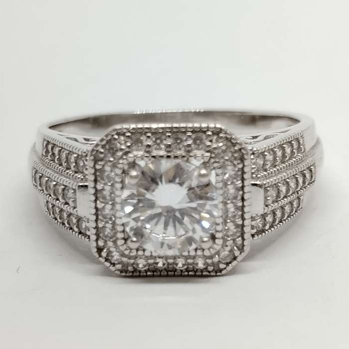 Sterling Silver Ring with Square Cut Cubic Zirconia #S0055