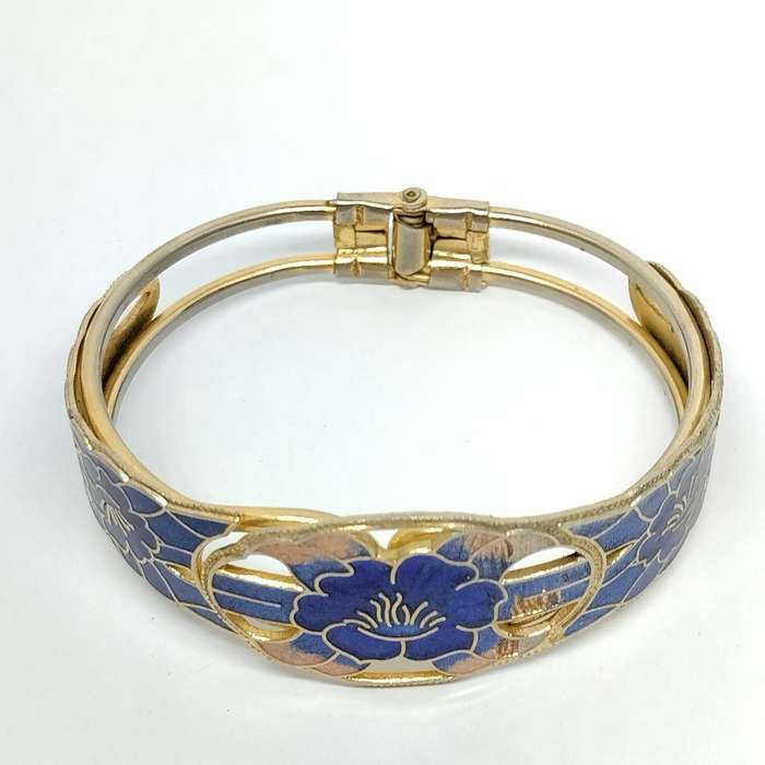 Vintage Cloisonne Enamel Lotus Flower Bracelet #F0097