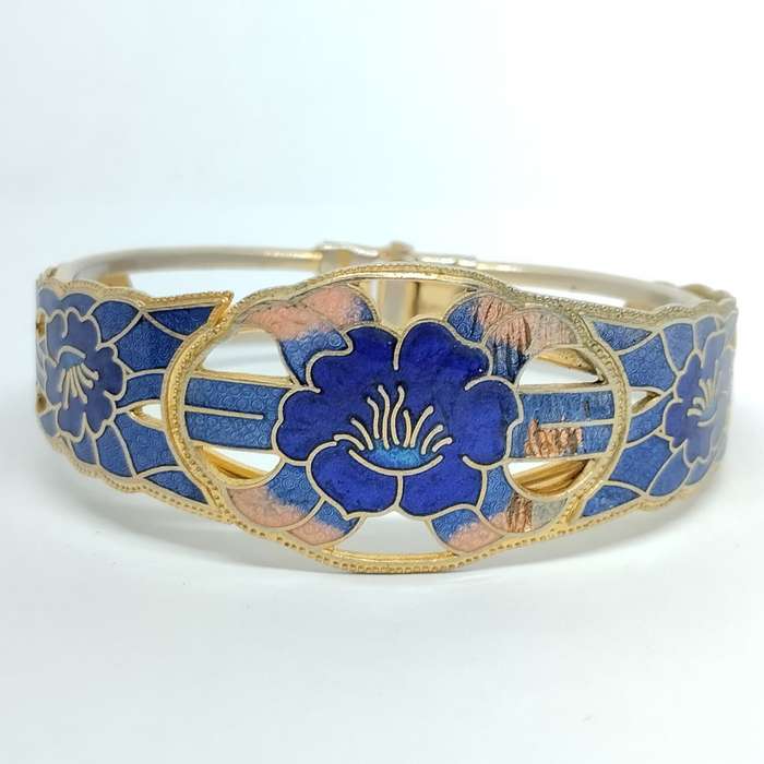 Vintage Cloisonne Enamel Lotus Flower Bracelet #F0097