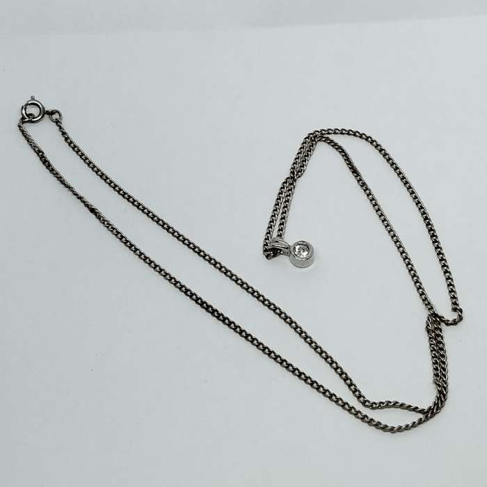Silver Costume Jewelry Necklace with Diamante Pendant #C0102