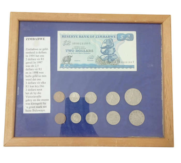 Framed Zimbabwe Note and Coin Lot