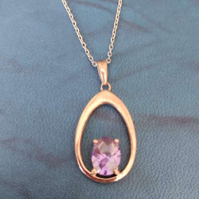 Sterling Silver Necklace & Gold Plated Pendant + Amethyst #WK006