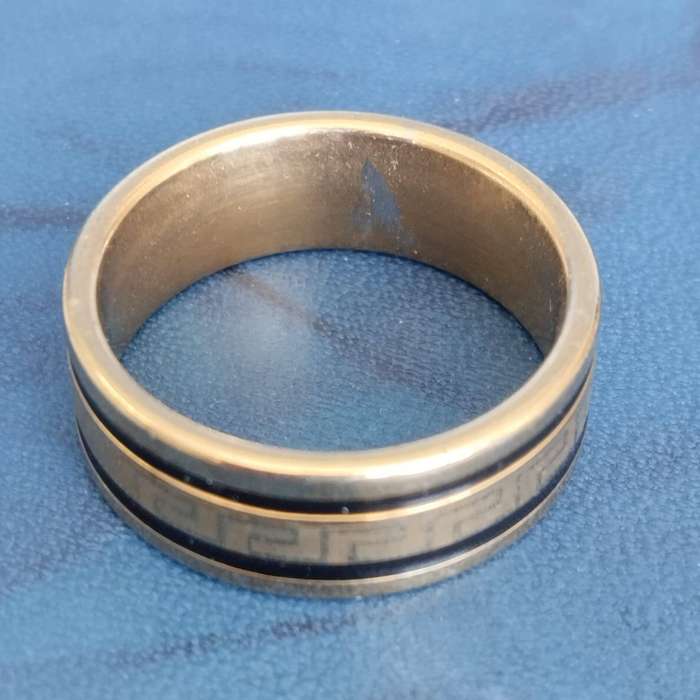 Stainless Steel Gold Plated Greek Key Two Tone Band Ring #WK0010