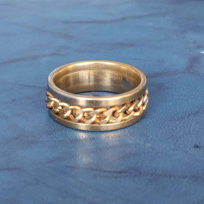 Stainless Steel Gold Plated Rotatable Men's Ring #WK0011