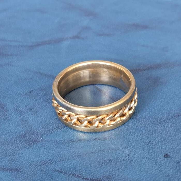 Stainless Steel Gold Plated Rotatable Men's Ring #WK0011