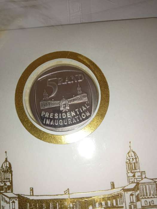 South African First day cover 6.3c with R5 madela coin