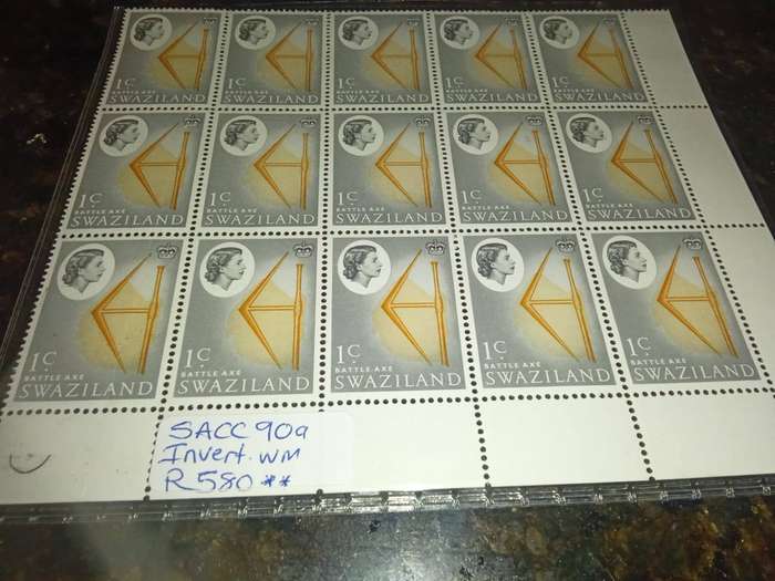 Mint block of Swaziland Stamps SACC 90a inverted watermark variety