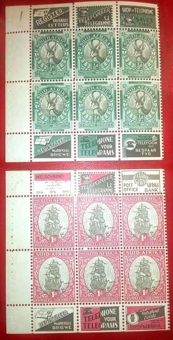 South African stamps booklet panes with adverts in margins