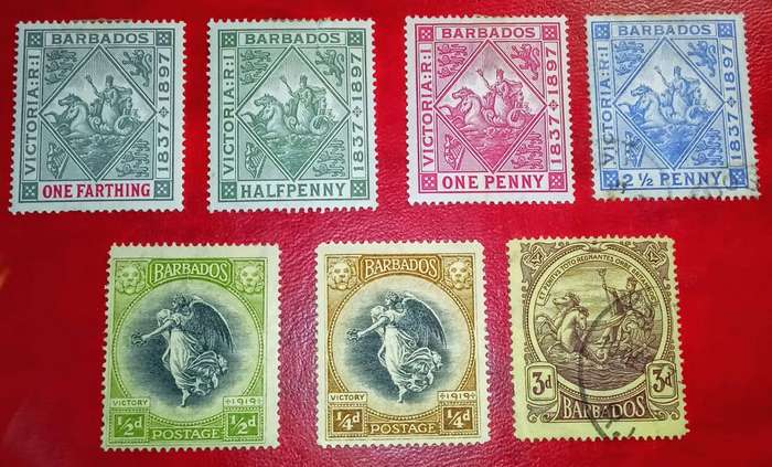 Barbados Victory and Badge of the Colony stamps