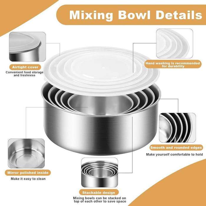 5PCS STAINLESS STEEL FOOD STORAGE CONTAINERS WITH LIDS