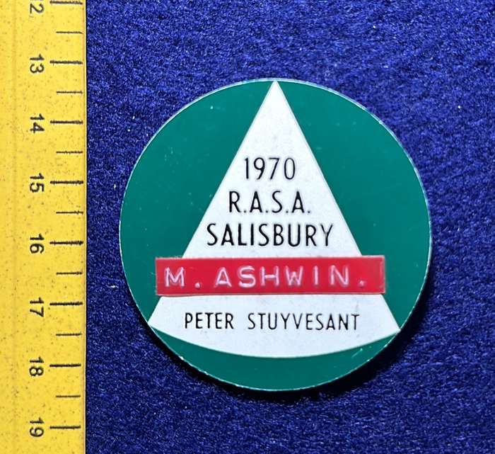 Rhodesia Badges General - 1970 RASA SALISBURY - P,ASHWIN - PETER STUYVESANT