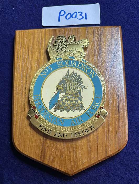 Rhodesian Plaque - RHODESIAN AIR FORCE - NO 5 SQUADRON - FIND AND DESTROY