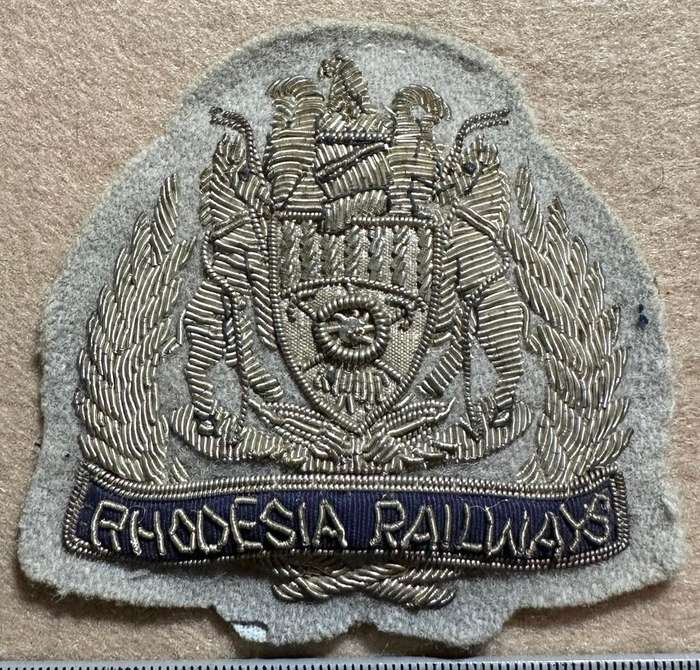 Rhodesian Railways Bullion Silver on Grey Cap Badge