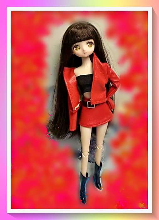 Delightful Cute Kawaii type fashion Doll 30cm with Faux leather outfit