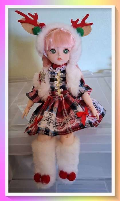 Adorable christmass reindeer outfit 30cm doll with surprise gift