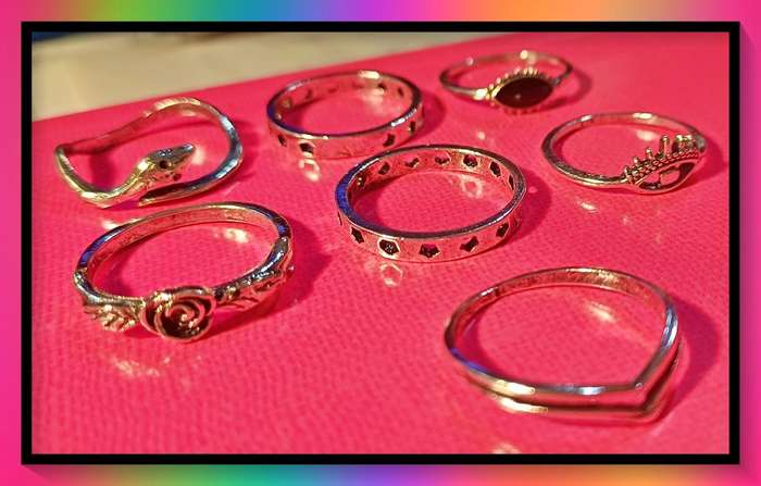 Lovely snake eye rose design ring set 7pc