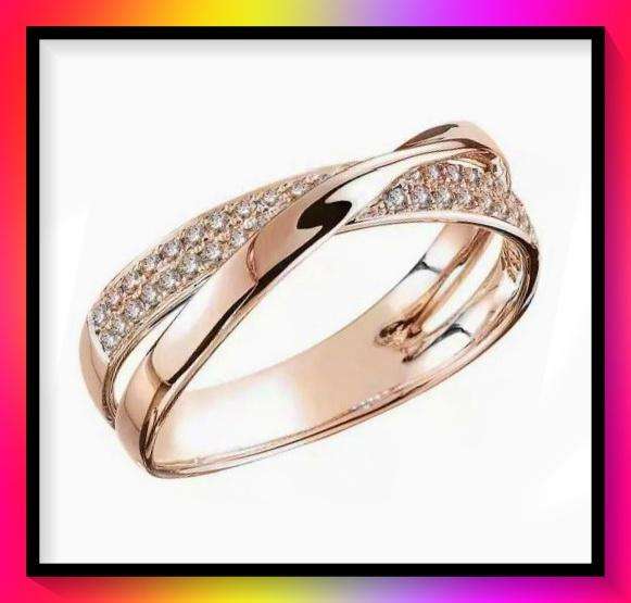 Stunning rose gold tone crossover ring with clear crystals size 11