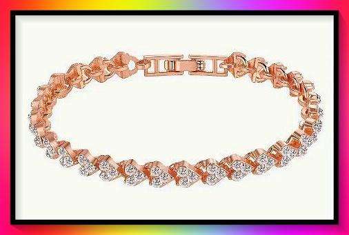 Amazing Heart design rose gold colour simulated topaz tennis bracelet