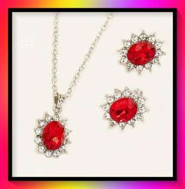 Lovely simulated ruby necklace and earring set