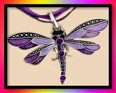 Beautiful Vintage dragonfly ribbon pendant necklace (purple)