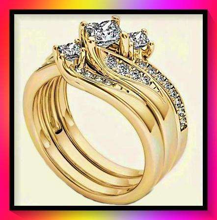 Stunning engagement wedding design simulated diamond 3pc set Size 8