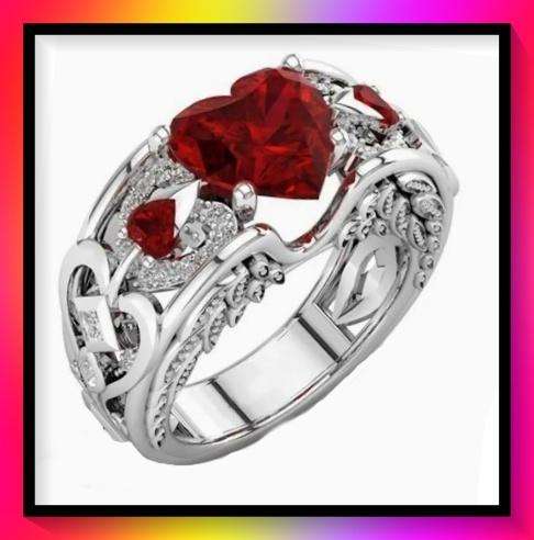 Beautiful Heart design simulated ruby ring size 10