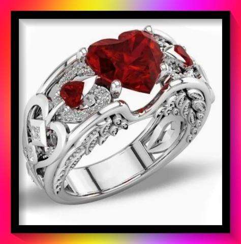 Amazing Heart design simulated ruby ring size 6