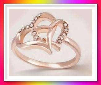 Beautiful Double Heart Hollow Artificial Diamond Ring Rose Golden colour Size 7