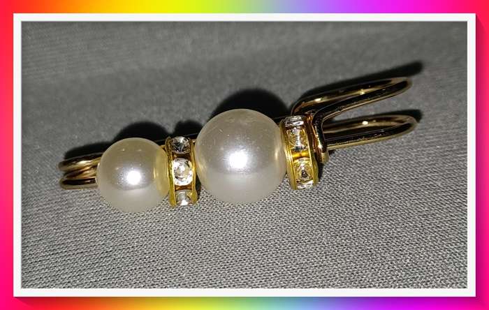 Cute simulated pearl safety pin style clothing clip brooch