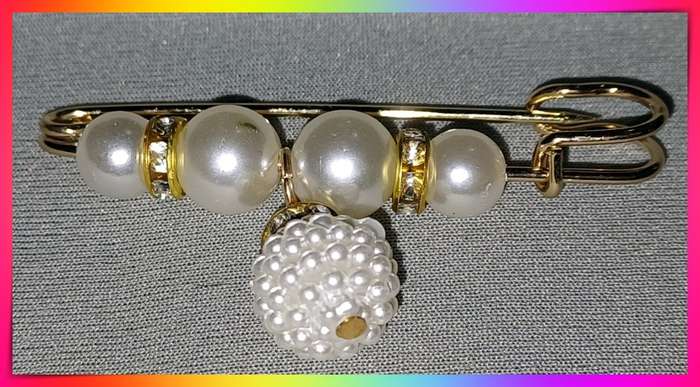 Lovely dangling ball simulated pearl safety pin style clothing clip brooch