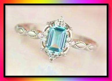 Elegant Birthstone Ring With simulated Aquamarine S7