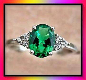 Radiant Green Oval Synthetic Gemstone Ring S9